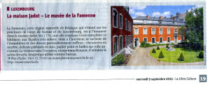 Journées du patrimoine 2015 - Musée de la Famenne (La Libre Belgique 09/09/2015)
